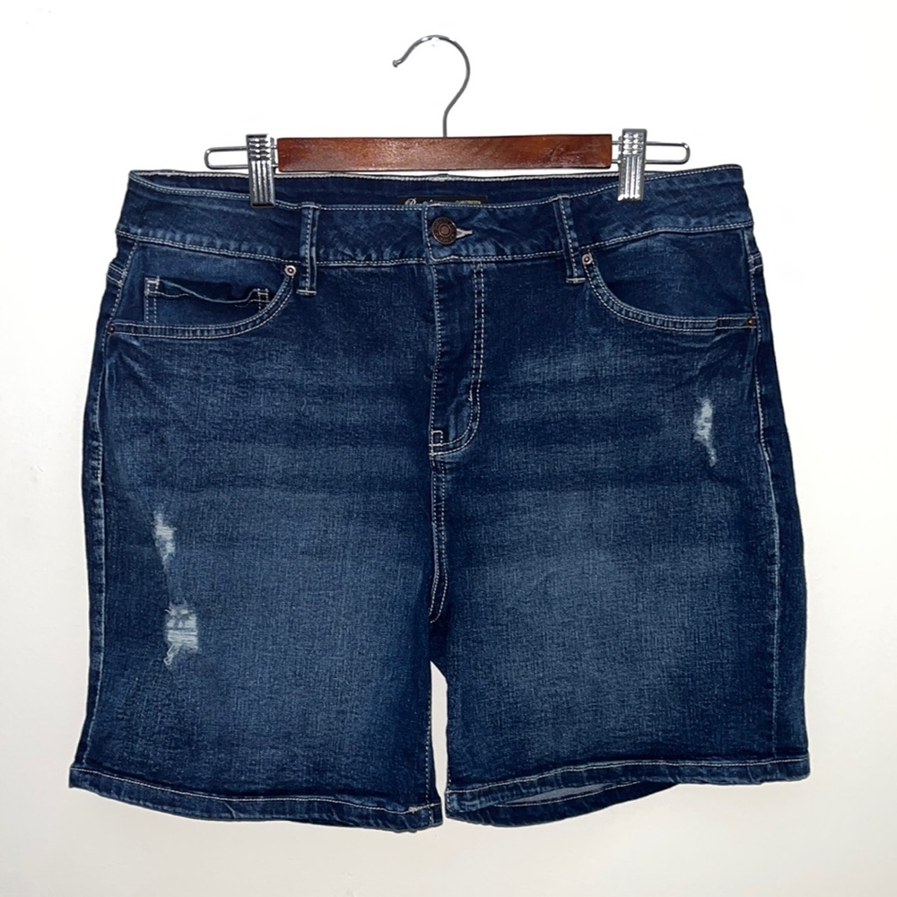 Distressed Dark Wash Denim Shorts